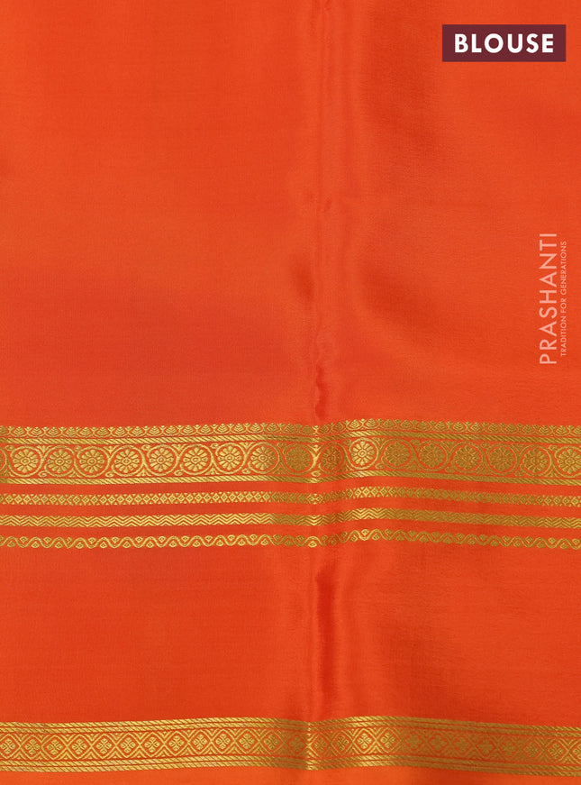 Pure mysore silk saree pale orange and orange with allover shibori prints and rettapet zari woven border
