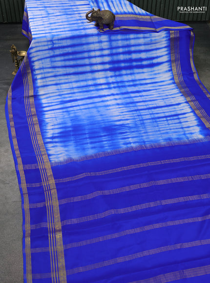 Pure mysore silk saree off white and blue with allover shibori prints and rettapet zari woven border