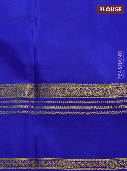 Pure mysore silk saree off white and blue with allover shibori prints and rettapet zari woven border