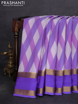 Pure mysore silk saree lavender and violet with allover shibori prints and rettapet zari woven border