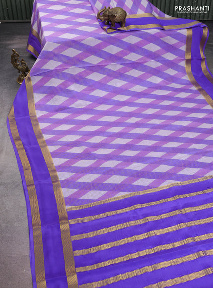 Pure mysore silk saree lavender and violet with allover shibori prints and rettapet zari woven border