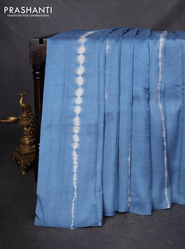 Printed silk saree bluish grey and red with shibori prints and kalamkari hand painted pallu & blouse