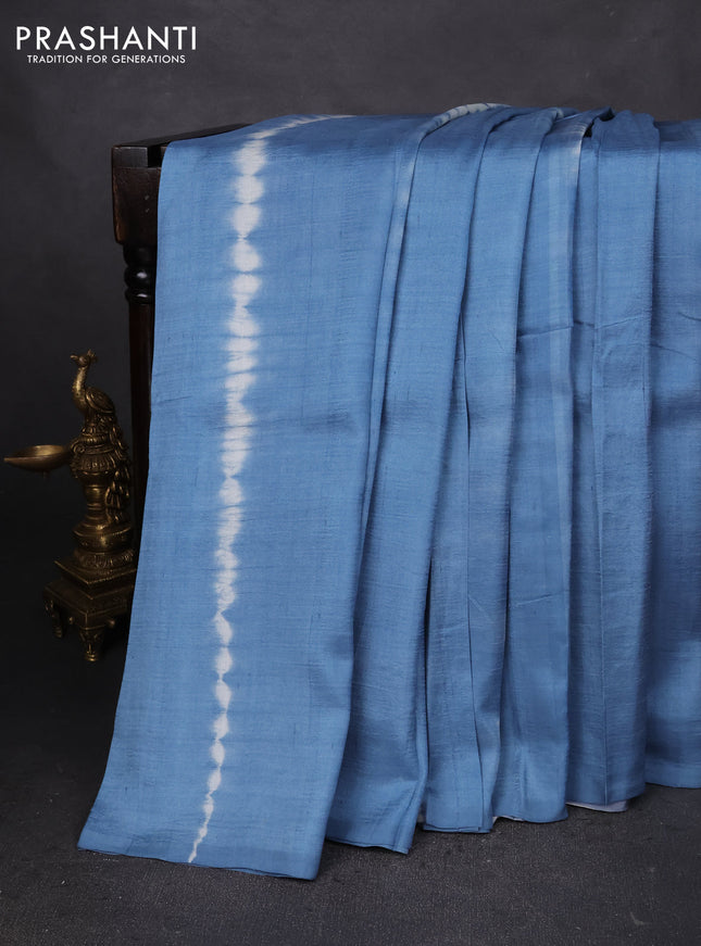 Printed silk saree blue shade and magenta pink with shibori prints and kalamkari hand painted pallu & blouse