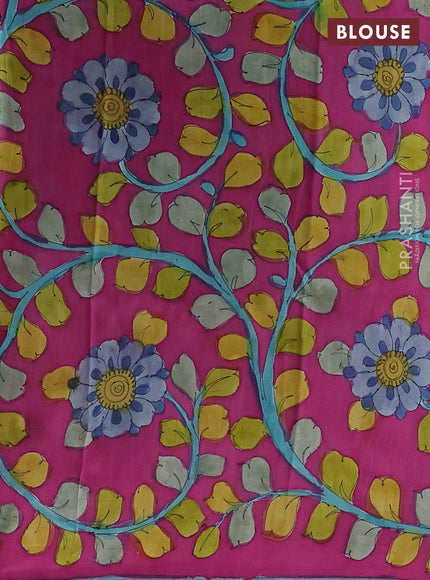 Printed silk saree blue shade and magenta pink with shibori prints and kalamkari hand painted pallu & blouse