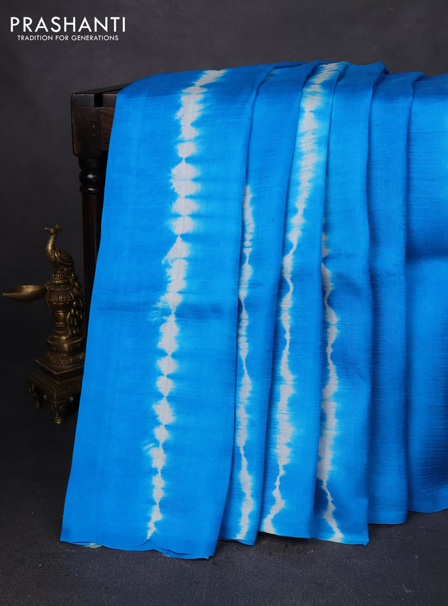 Printed silk saree cs blue and maroon with shibori prints and kalamkari hand painted pallu & blouse