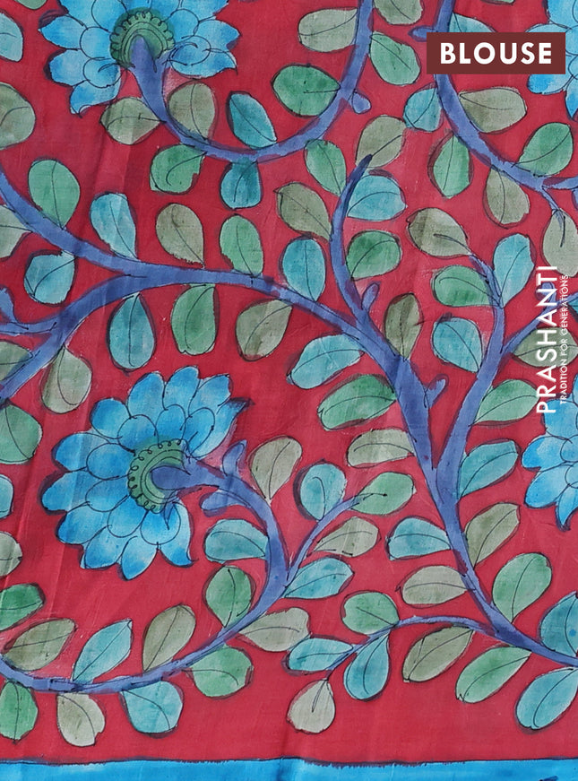 Printed silk saree cs blue and maroon with shibori prints and kalamkari hand painted pallu & blouse