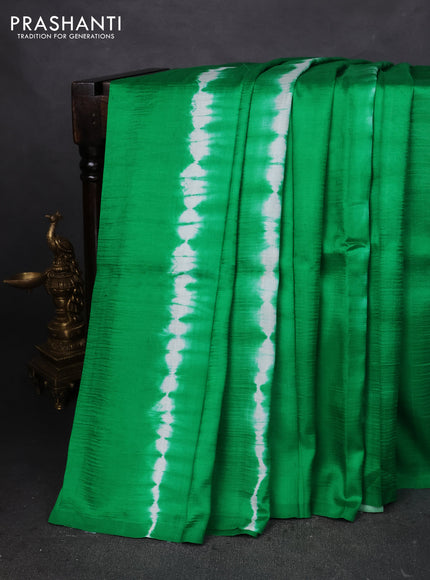 Printed silk saree green and purple with shibori prints and kalamkari hand painted pallu & blouse
