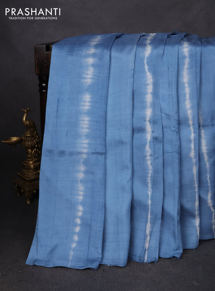 Printed silk saree bluish grey and magenta pink with shibori prints and kalamkari hand painted pallu & blouse