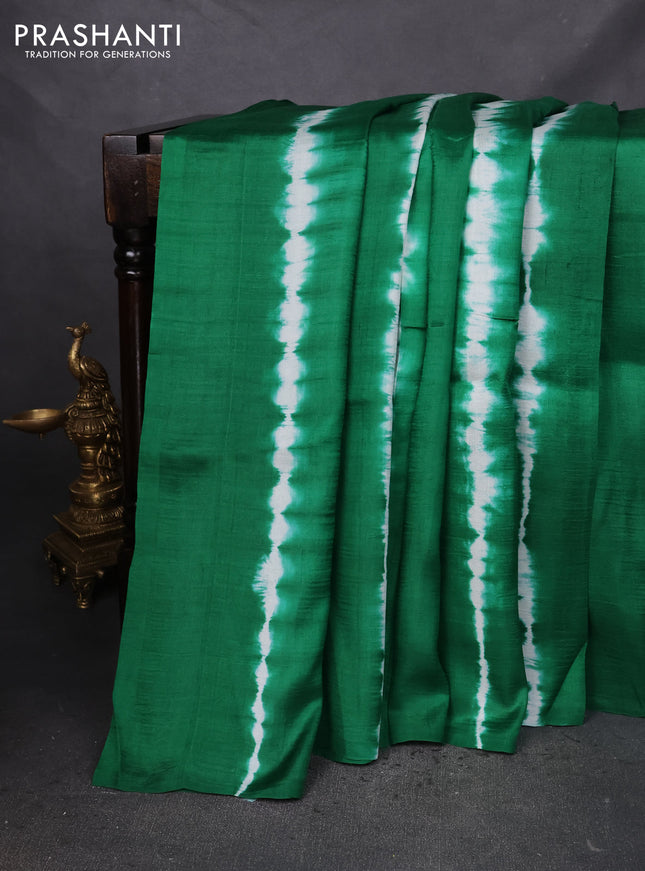 Printed silk saree green and magenta pink with shibori prints and kalamkari hand painted pallu & blouse