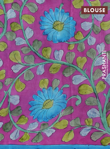 Printed silk saree cs blue and magenta pink with shibori butta prints and kalamkari hand painted pallu & blouse
