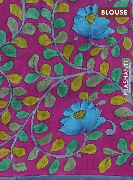 Printed silk saree blue shade and magenta pink with shibori butta prints and kalamkari hand painted pallu & blouse