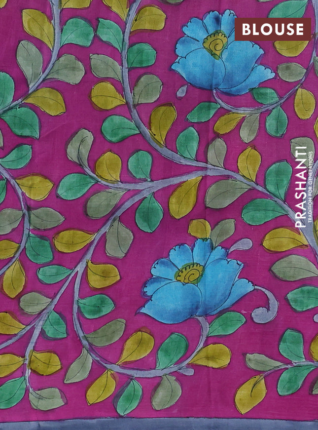 Printed silk saree blue shade and magenta pink with shibori butta prints and kalamkari hand painted pallu & blouse