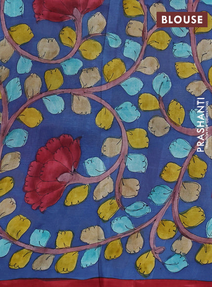Printed silk saree red and blue with shibori butta prints and kalamkari hand painted pallu & blouse