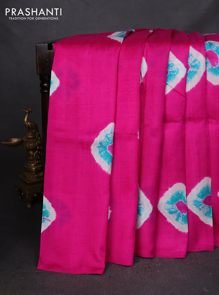 Printed silk saree pink and green with shibori butta prints and kalamkari hand painted pallu & blouse