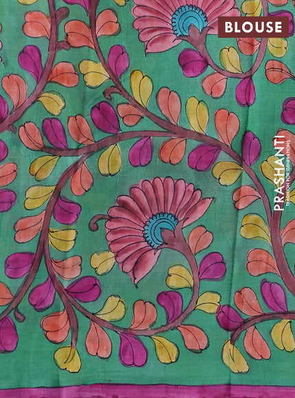 Printed silk saree pink and green with shibori butta prints and kalamkari hand painted pallu & blouse