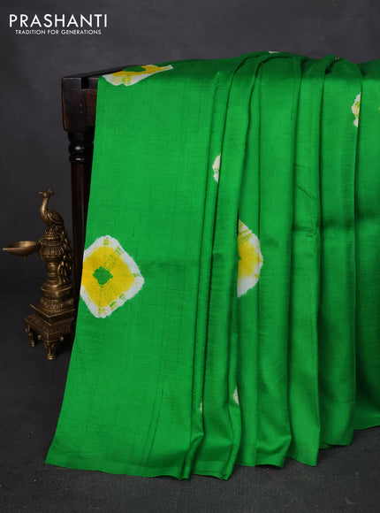 Printed silk saree green and purple with shibori butta prints and kalamkari hand painted pallu & blouse
