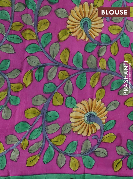 Printed silk saree green and purple with shibori butta prints and kalamkari hand painted pallu & blouse