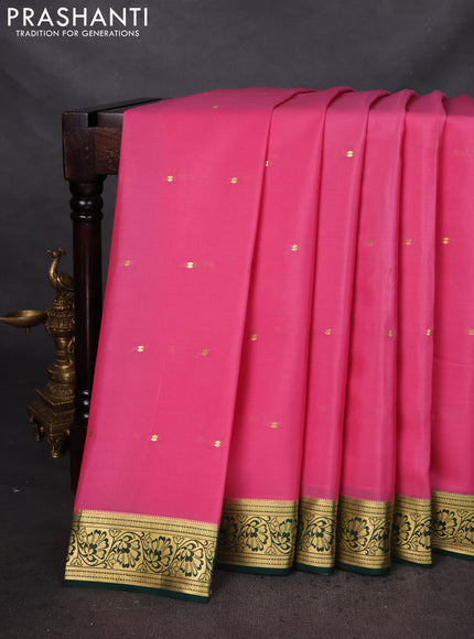 Pure mysore silk saree light pink and green with zari woven buttas and zari woven border
