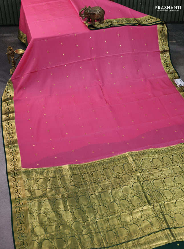 Pure mysore silk saree light pink and green with zari woven buttas and zari woven border