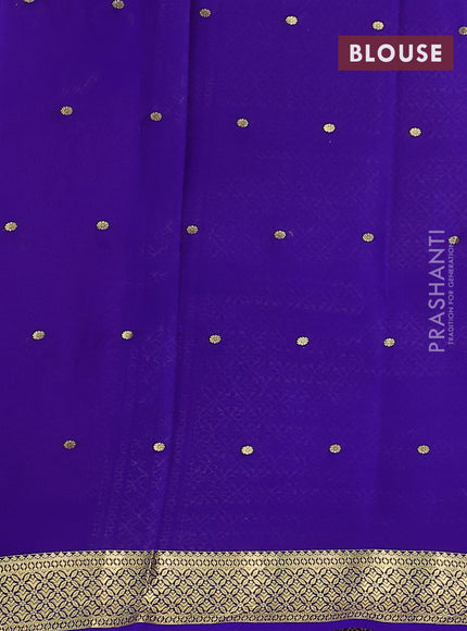 Pure mysore silk saree peach pink and violet with zari woven buttas and zari woven border