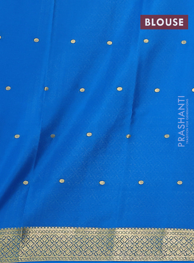 Pure mysore silk saree lime green and cs blue with zari woven buttas and zari woven border