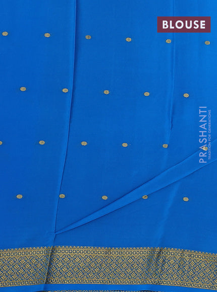 Pure mysore silk saree deep purple and cs blue with zari woven buttas and zari woven border