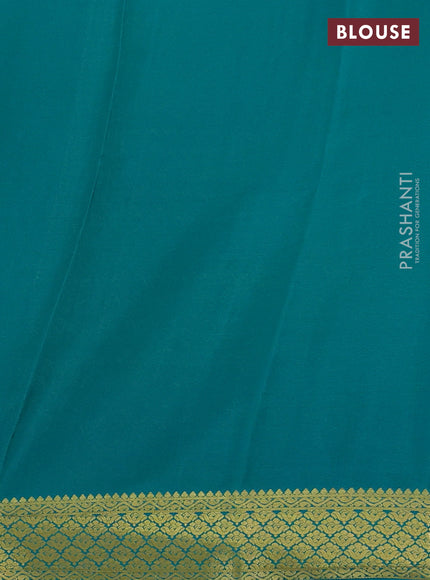 Pure mysore silk saree pink and teal blue with zari woven buttas and zari woven border