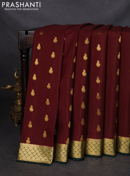 Pure mysore silk saree deep maroon and green with zari woven buttas and zari woven border
