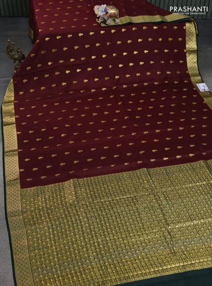 Pure mysore silk saree deep maroon and green with zari woven buttas and zari woven border