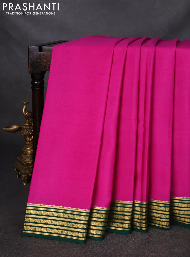Pure mysore silk saree pink and green with plain body and zari woven border