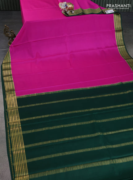 Pure mysore silk saree pink and green with plain body and zari woven border