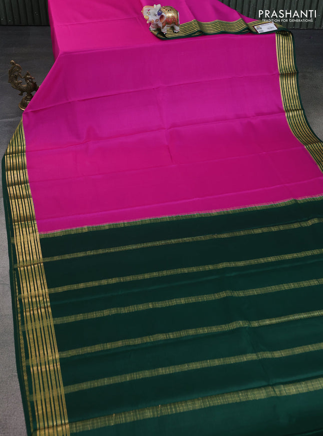 Pure mysore silk saree pink and green with plain body and zari woven border