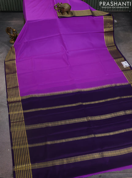 Pure mysore silk saree lavender and violet with plain body and zari woven border
