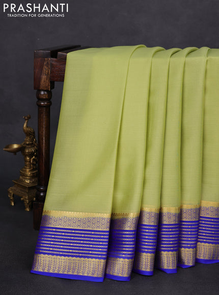 Pure mysore silk saree pista green and blue with plain body and zari woven border