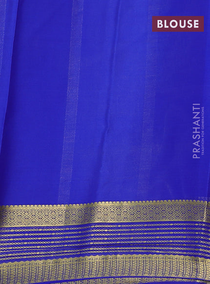 Pure mysore silk saree pista green and blue with plain body and zari woven border
