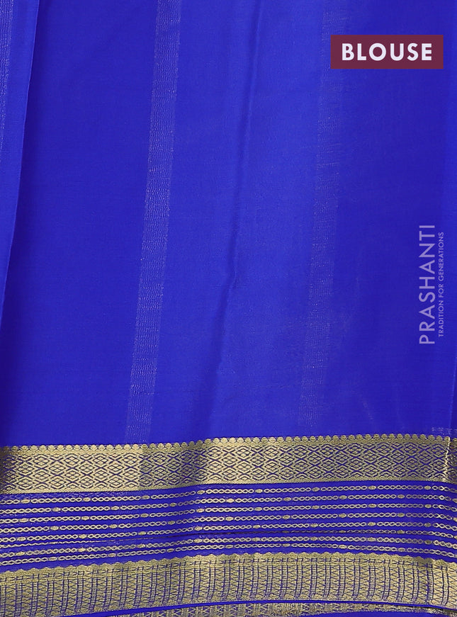 Pure mysore silk saree pista green and blue with plain body and zari woven border