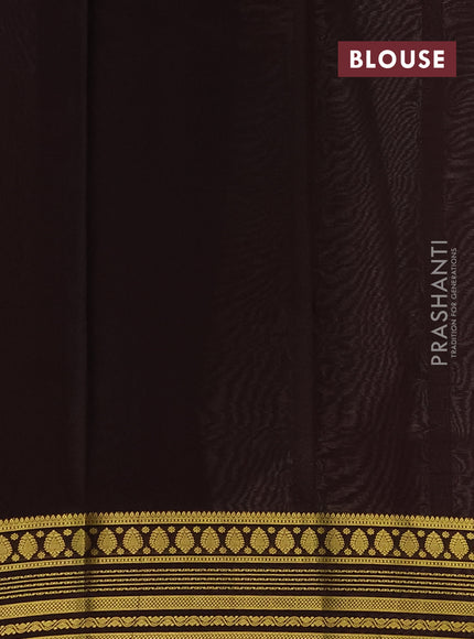 Pure mysore silk saree cream and deep coffee brown with plain body and zari woven border