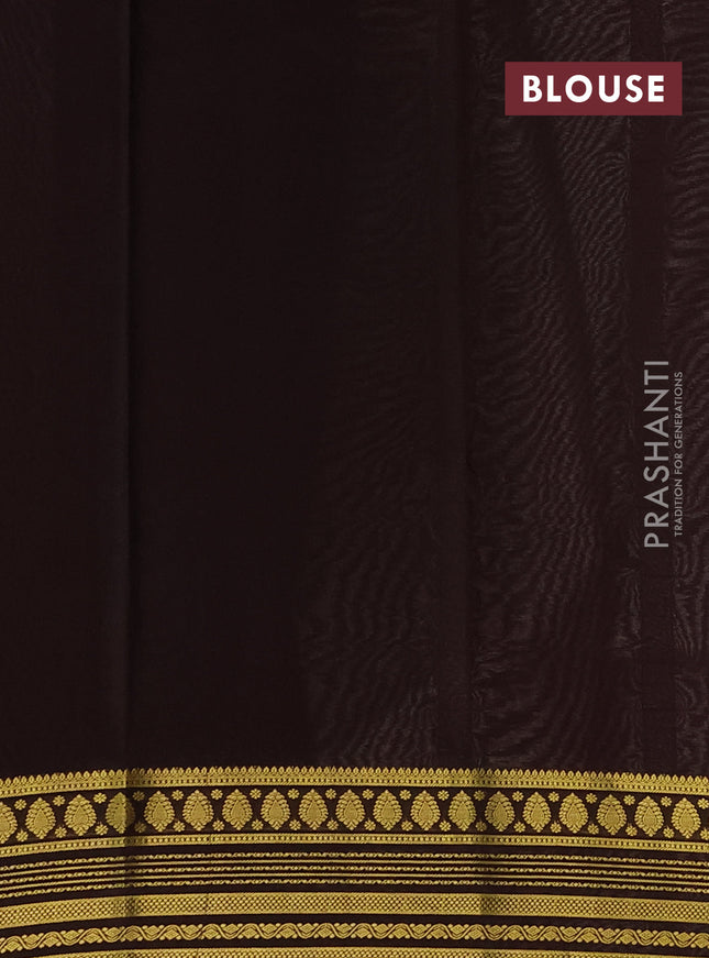 Pure mysore silk saree cream and deep coffee brown with plain body and zari woven border