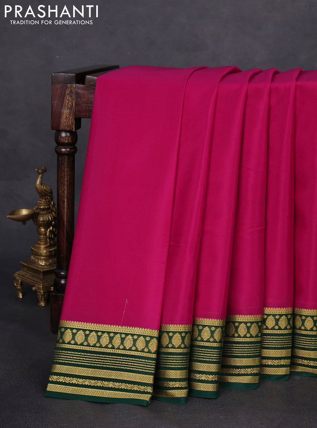 Pure mysore silk saree pink and green with plain body and zari woven border