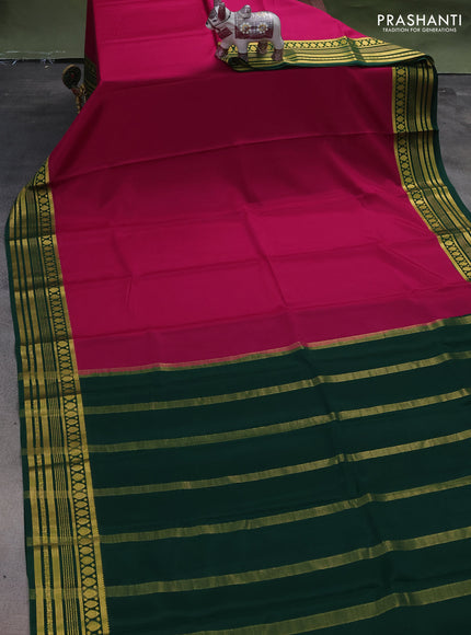 Pure mysore silk saree pink and green with plain body and zari woven border