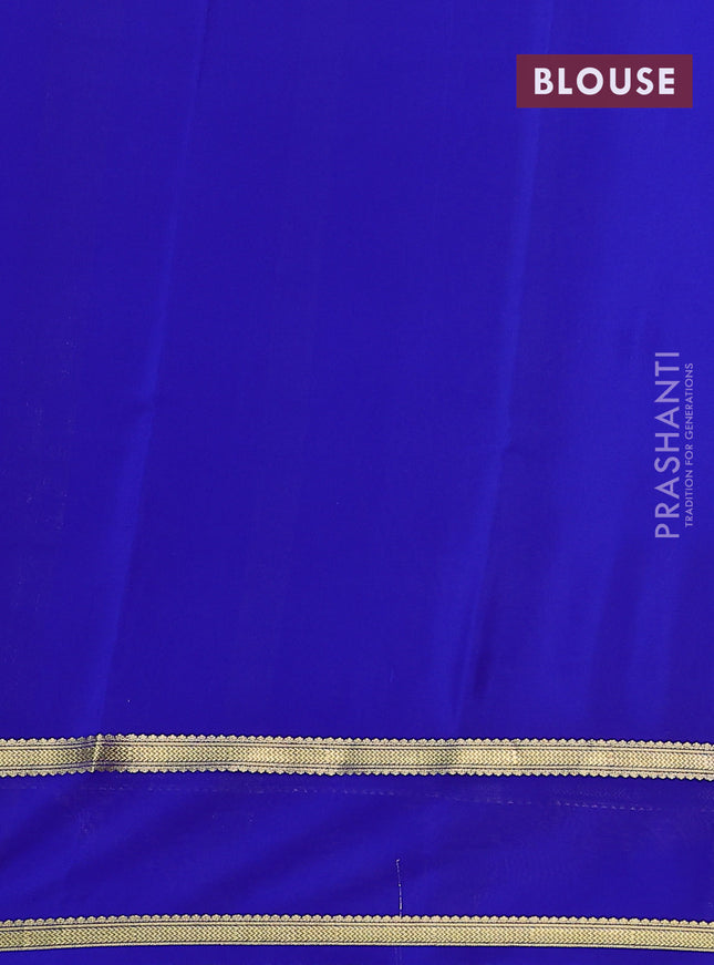 Pure mysore silk saree pale yellow and royal blue with allover zari checked pattern and rettapet zari woven border