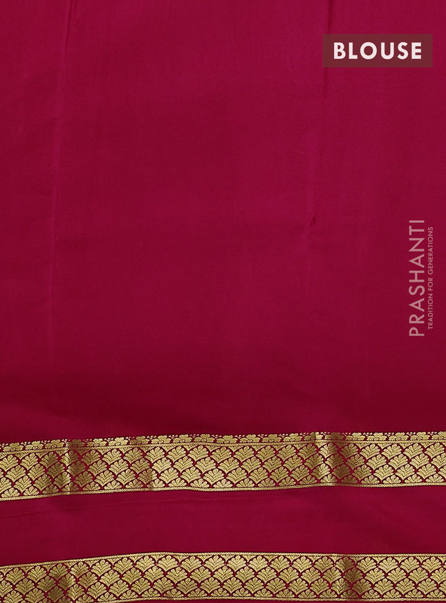 Pure mysore silk saree dark green and pink with plain body and zari woven border