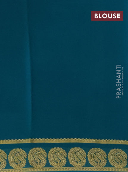Pure mysore silk saree pink and teal blue with plain body and paisley zari woven border
