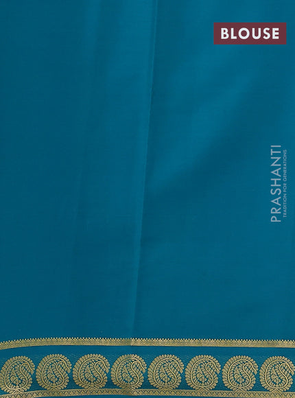Pure mysore silk saree red and teal blue with plain body and paisley zari woven border