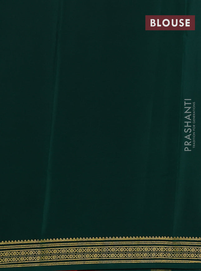 Pure mysore silk saree red and green with plain body and zari woven border