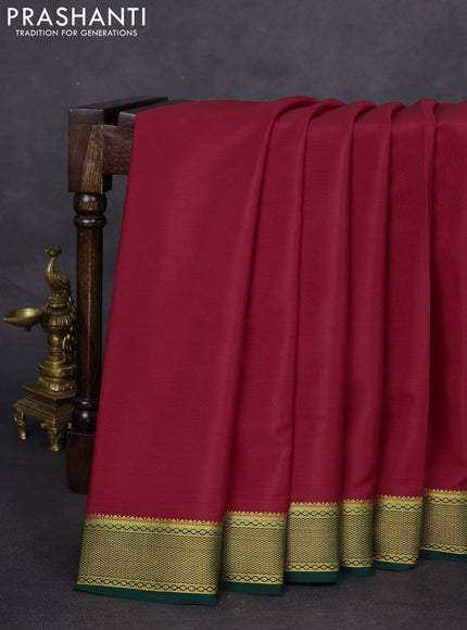 Pure mysore silk saree red and green with plain body and zari woven border