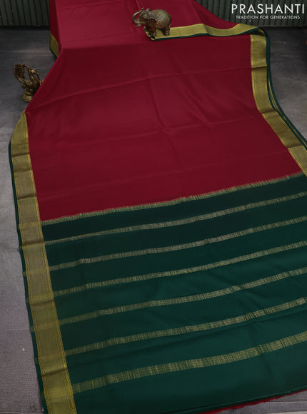 Pure mysore silk saree red and green with plain body and zari woven border