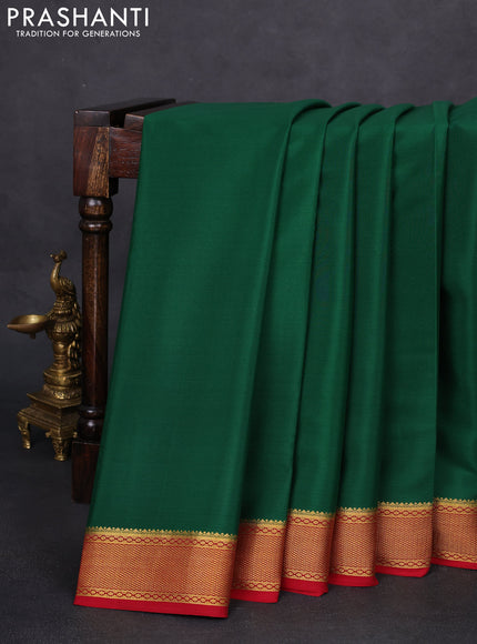 Pure mysore silk saree green and red with plain body and zari woven border