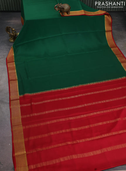 Pure mysore silk saree green and red with plain body and zari woven border