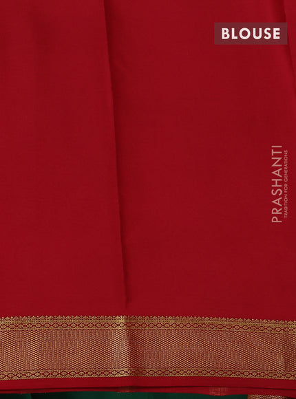 Pure mysore silk saree green and red with plain body and zari woven border